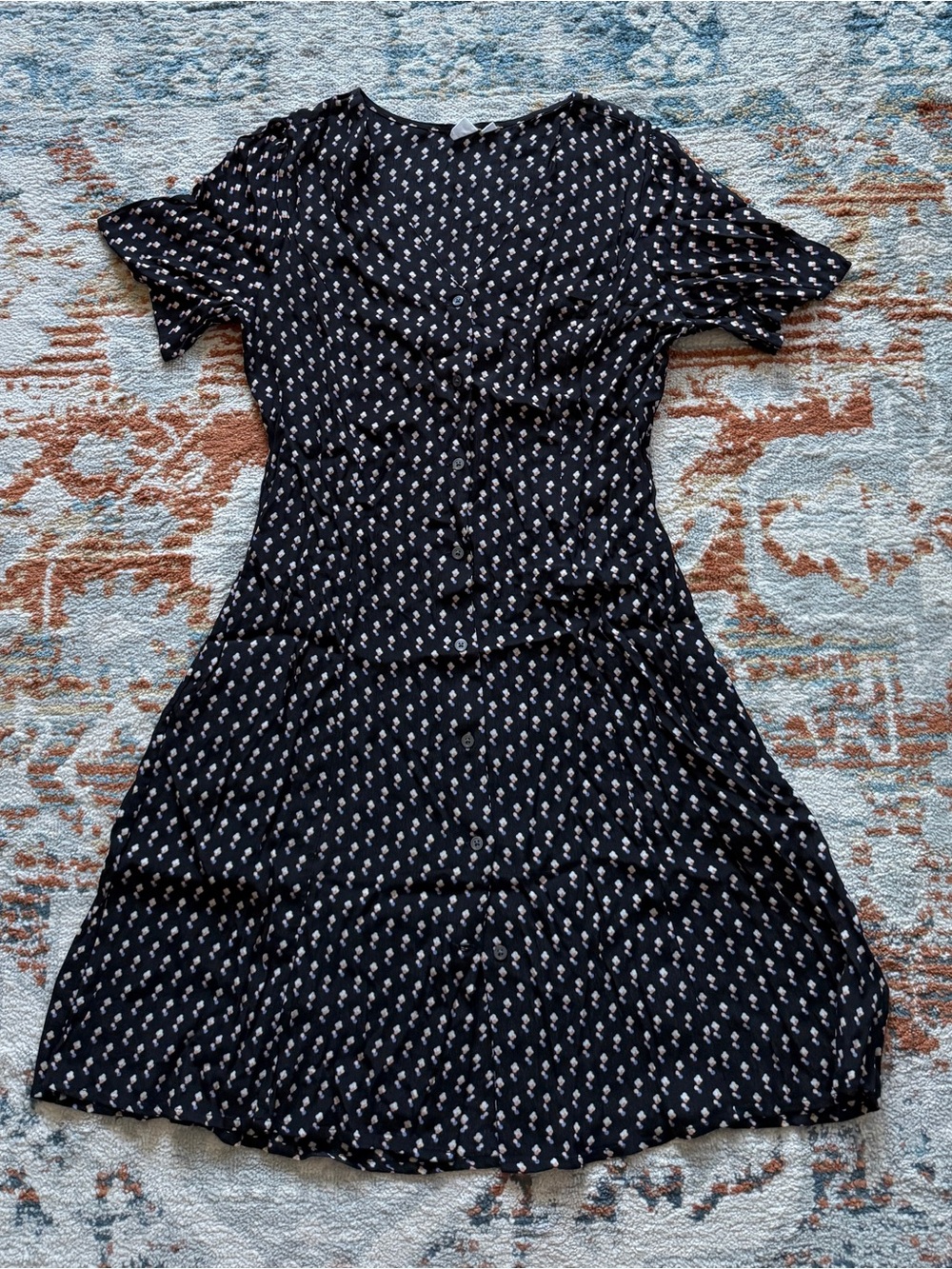GAP Black Midi Dress with White Floral Dot Print